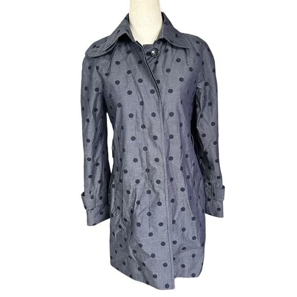 Banana Republic Blue Polka Dots Missing Belt Trench Coat Women's Size XS | 53-5 - Picture 1 of 7